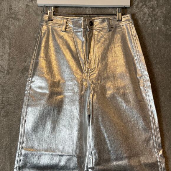 Anniewear Sz M Metallic Silver High Waist Wide Leg Pants Women's - Picture 2 of 8